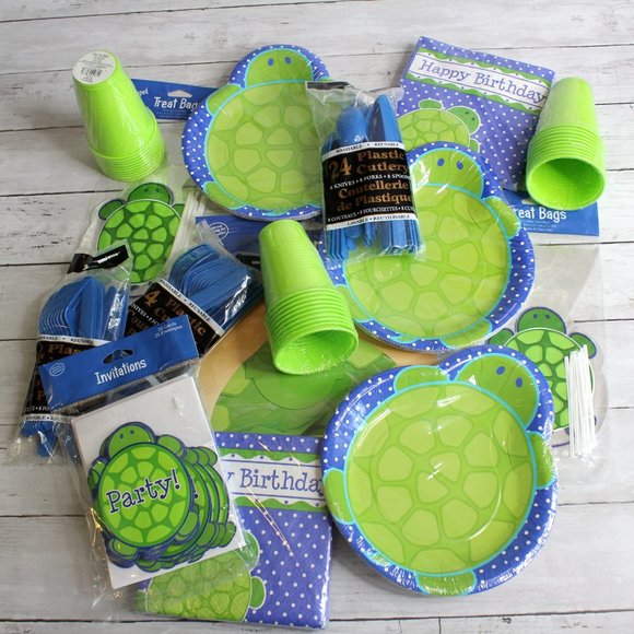 Kid Birthday Party LOT Turtle Plates Invitations Disposable Paper - Picture 2 of 11